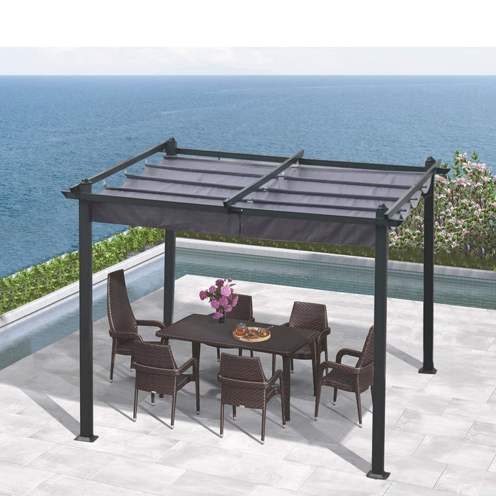 10x10 Ft Outdoor Patio Retractable Pergola With Canopy/Grey