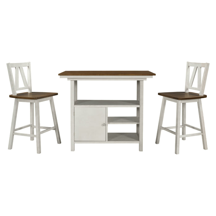 Farmhouse 3 Piece Counter Height Dining Table Set/ Walnut/ White