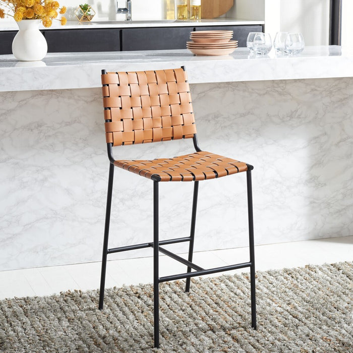 Olenna Woven Counter Stool/Cognac Black