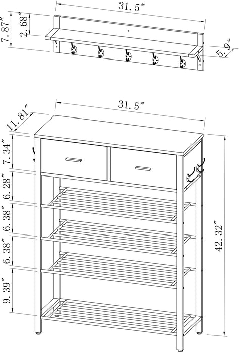 Entryway 4 Tier Shoe Rack With Hall Tree/ Brown