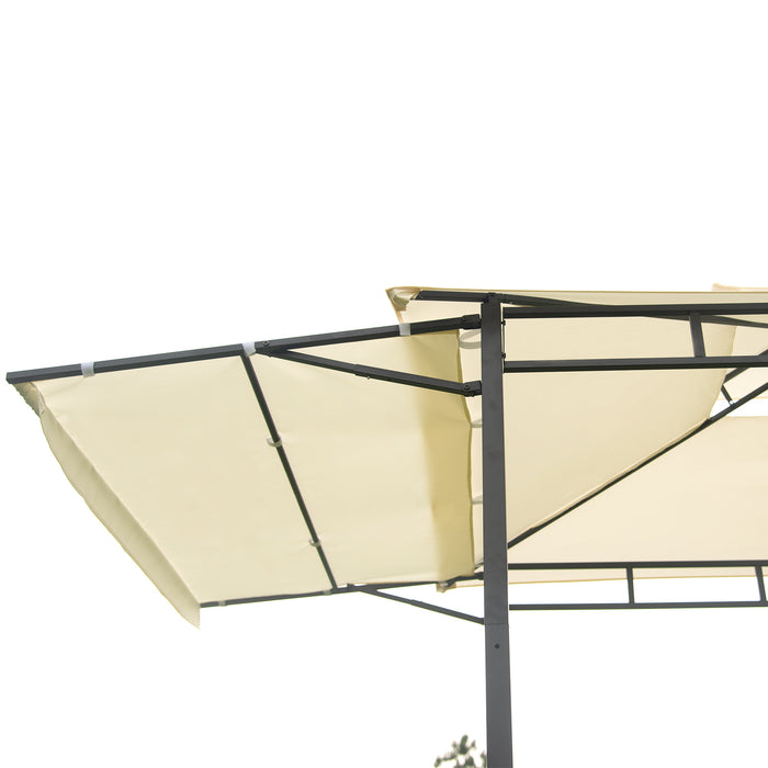 Iron Double Tiered Backyard Patio BBQ Grill Gazebo with Bar Counters, Beige