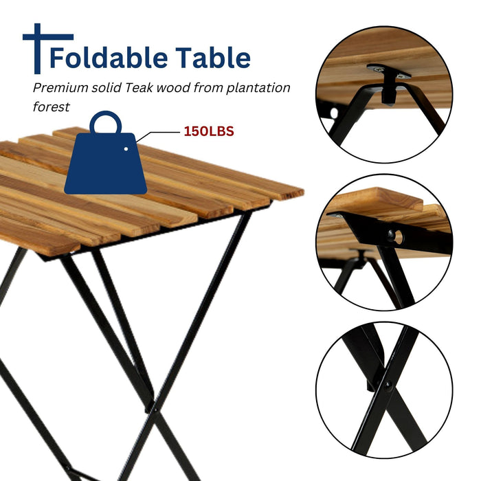 Solid Teak Wood Bistro Set Folding Table And Chair /Navy