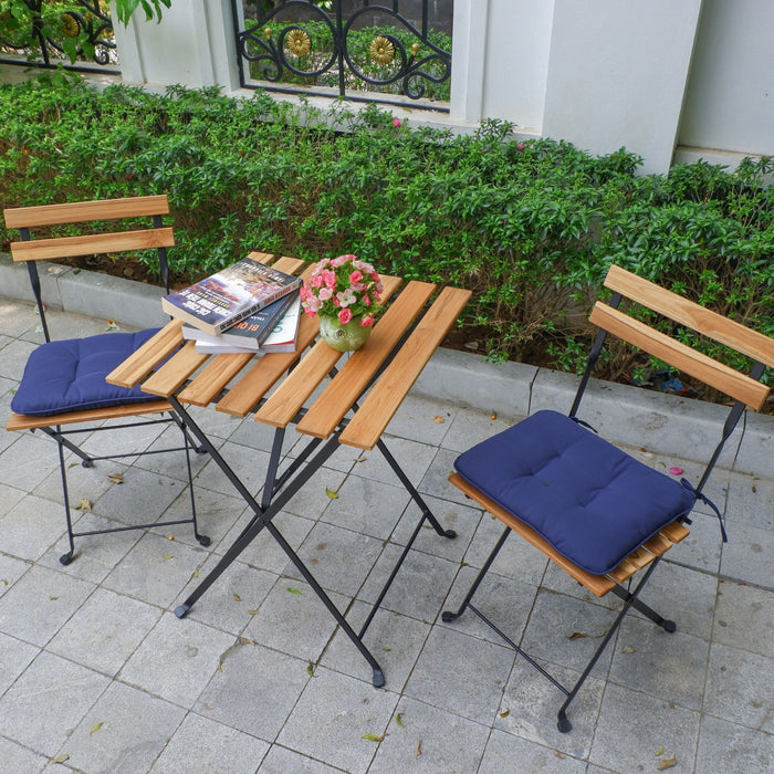 Solid Teak Wood Bistro Set Folding Table And Chair /Navy