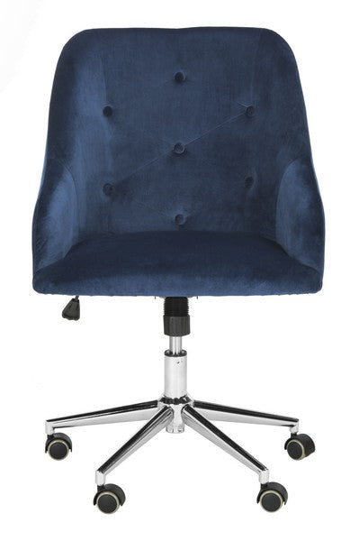 Evelynn Tufted Velvet Chrome Leg Swivel Office Chair/ Navy