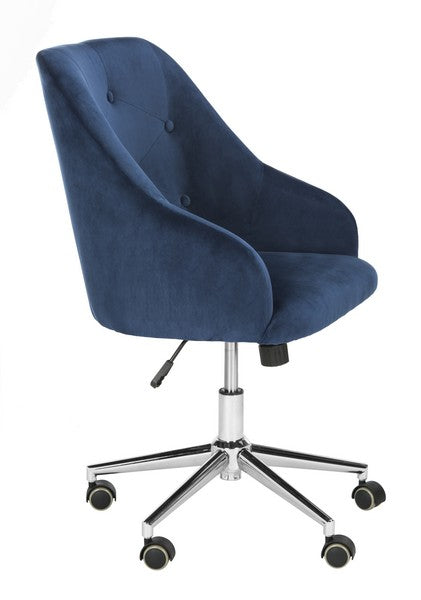 Evelynn Tufted Velvet Chrome Leg Swivel Office Chair/ Navy