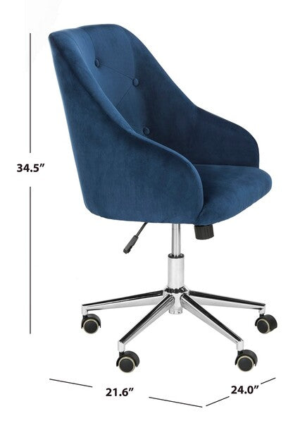 Evelynn Tufted Velvet Chrome Leg Swivel Office Chair/ Navy
