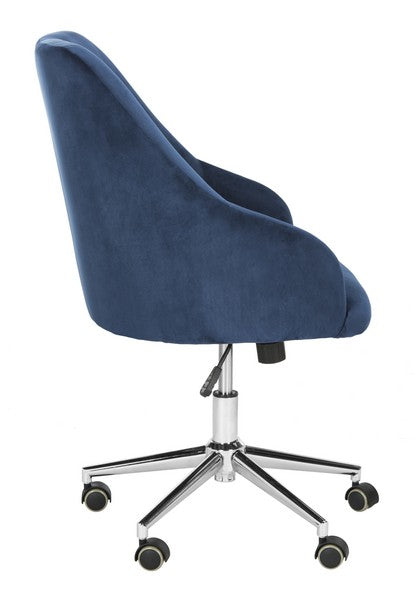 Evelynn Tufted Velvet Chrome Leg Swivel Office Chair/ Navy