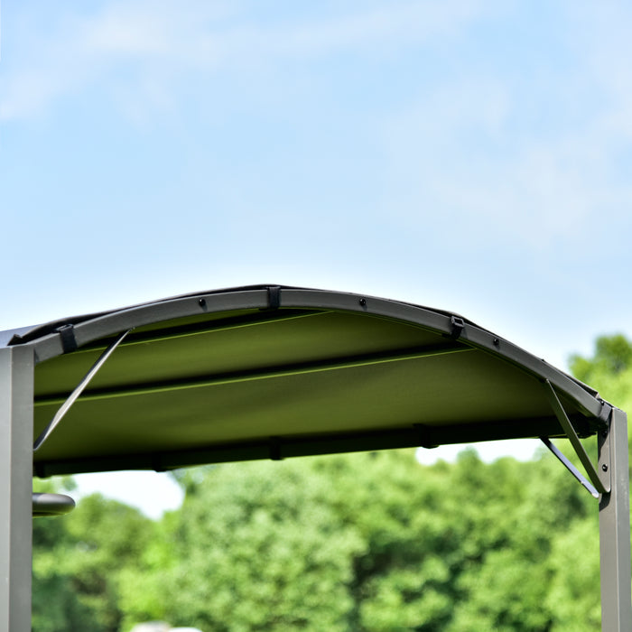 Iron Double Tiered Backyard Patio BBQ Grill Gazebo with Side Awning, Gray
