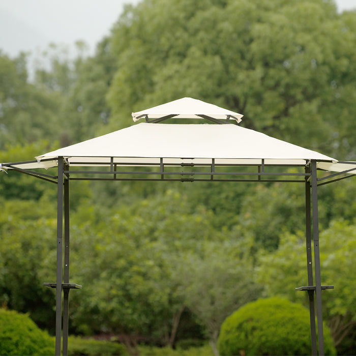 Iron Double Tiered Backyard Patio BBQ Grill Gazebo with Bar Counters, Beige