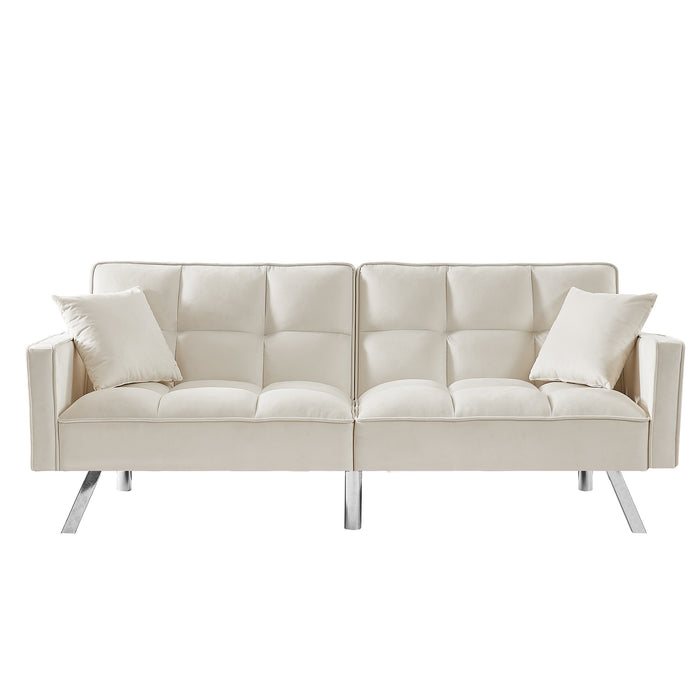 Modern Velvet Sofa Couch Bed With Armrests/ White