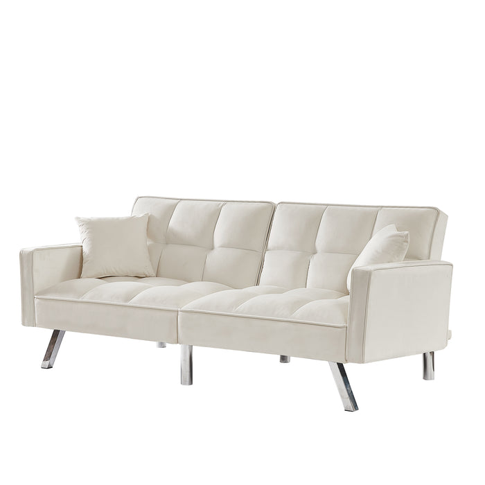 Modern Velvet Sofa Couch Bed With Armrests/ White