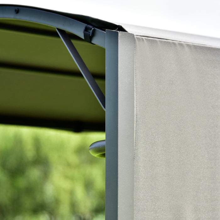 Iron Double Tiered Backyard Patio BBQ Grill Gazebo with Side Awning, Gray