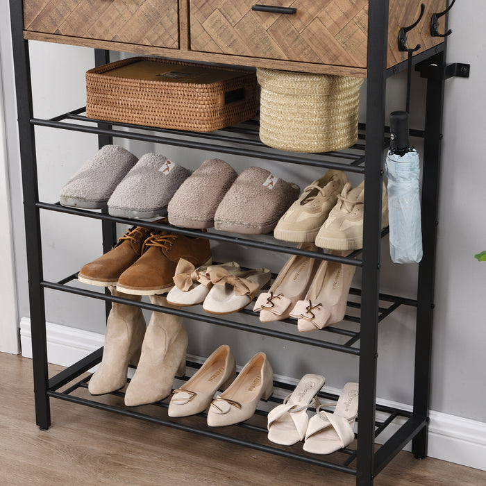 Entryway 4 Tier Shoe Rack With Hall Tree/ Brown