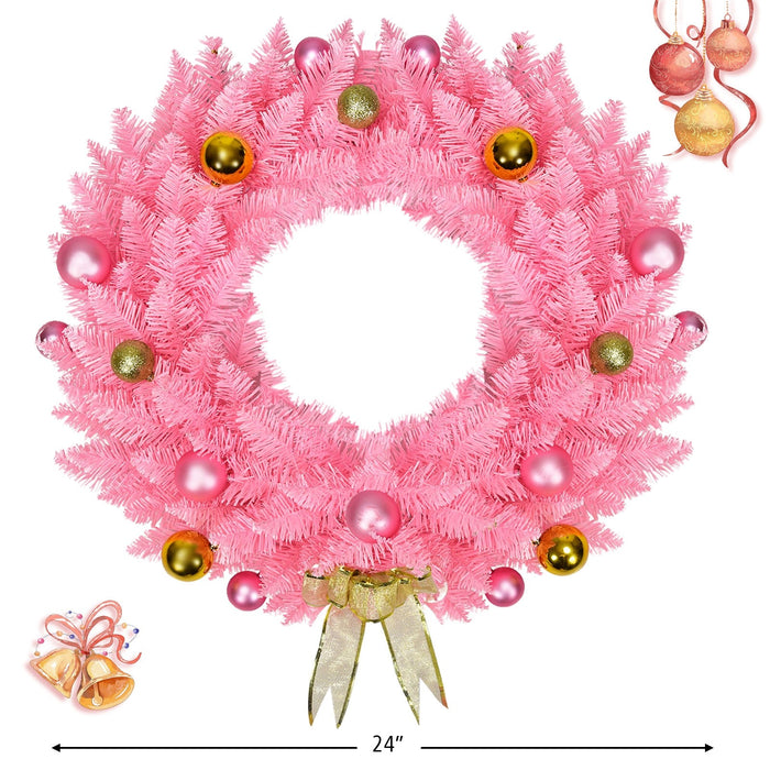 24 Inch Pink Christmas Wreath with Ornament Balls/ Pink