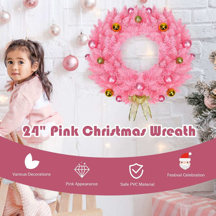 24 Inch Pink Christmas Wreath with Ornament Balls/ Pink