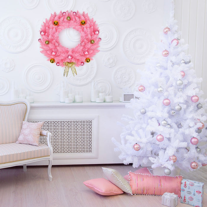 24 Inch Pink Christmas Wreath with Ornament Balls/ Pink
