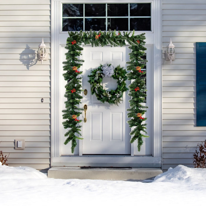 9 Feet Pre Lit Artificial Christmas Garland Red Berries