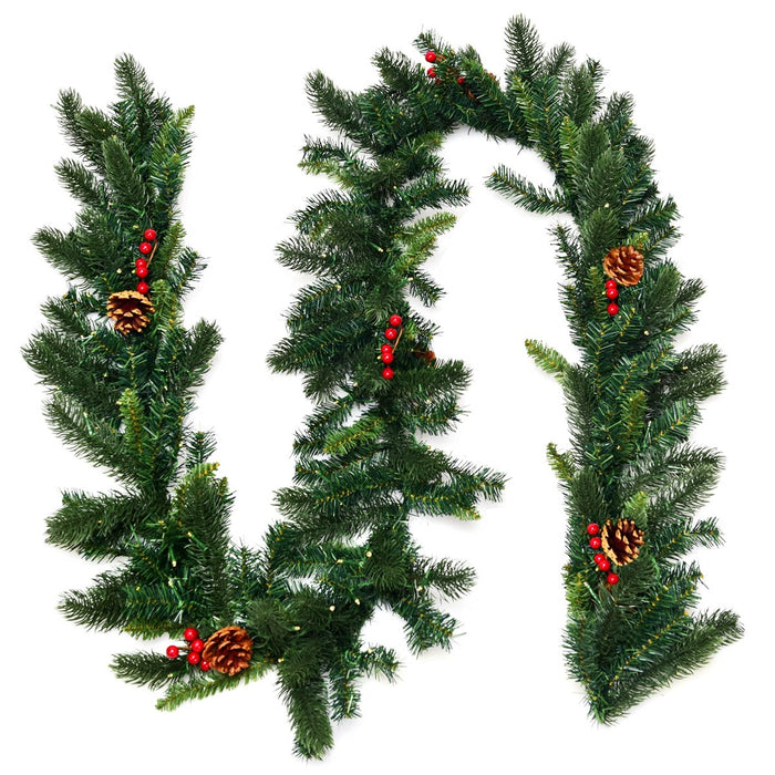 9 Feet Pre Lit Artificial Christmas Garland Red Berries