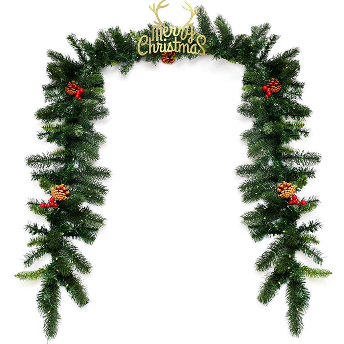 9 Feet Pre Lit Artificial Christmas Garland Red Berries