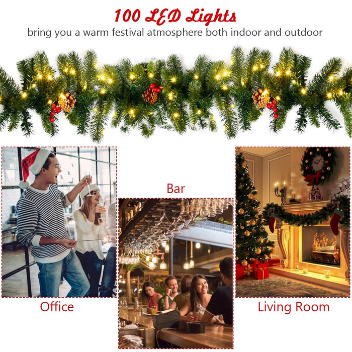 9 Feet Pre Lit Artificial Christmas Garland Red Berries