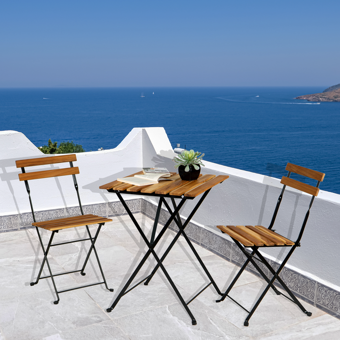 Solid Teak Wood Bistro Set Folding Table And Chair /Navy