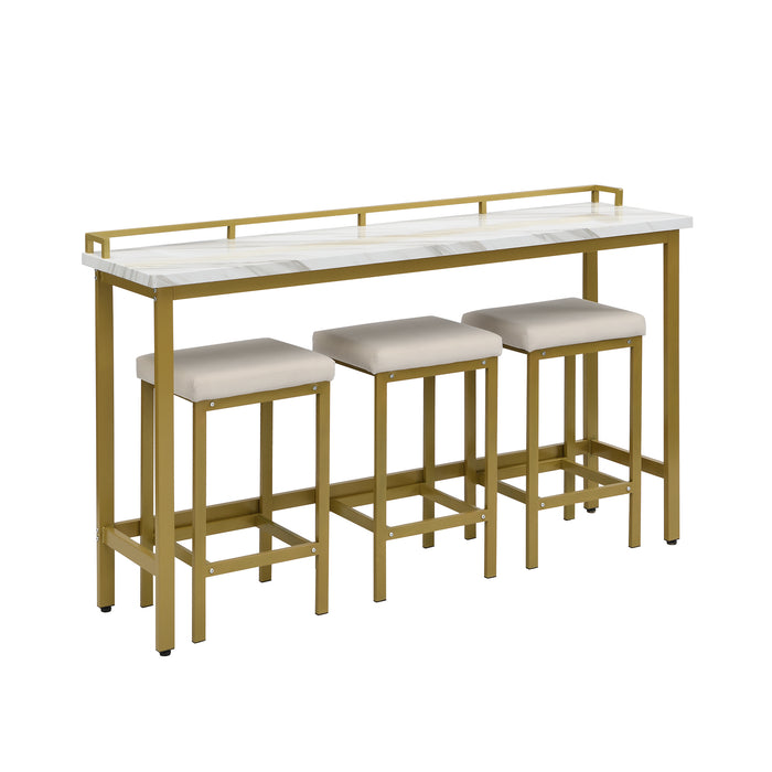 Modern 4 Piece Counter Height Extra Long Console Dining Table Set/ White/ Gold