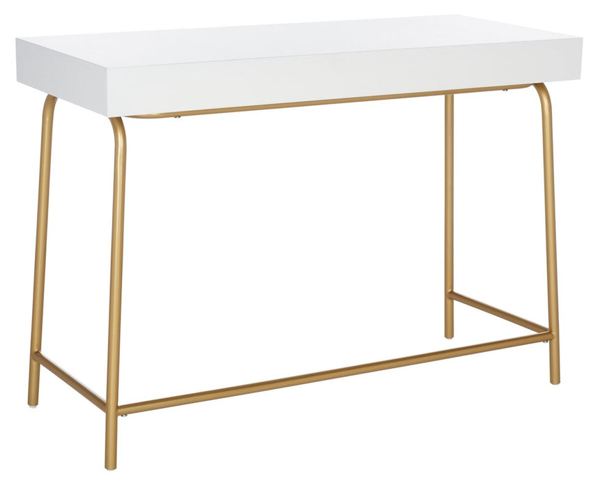 Nola 1 Drawer Desk/ White/ Brown/ Gold