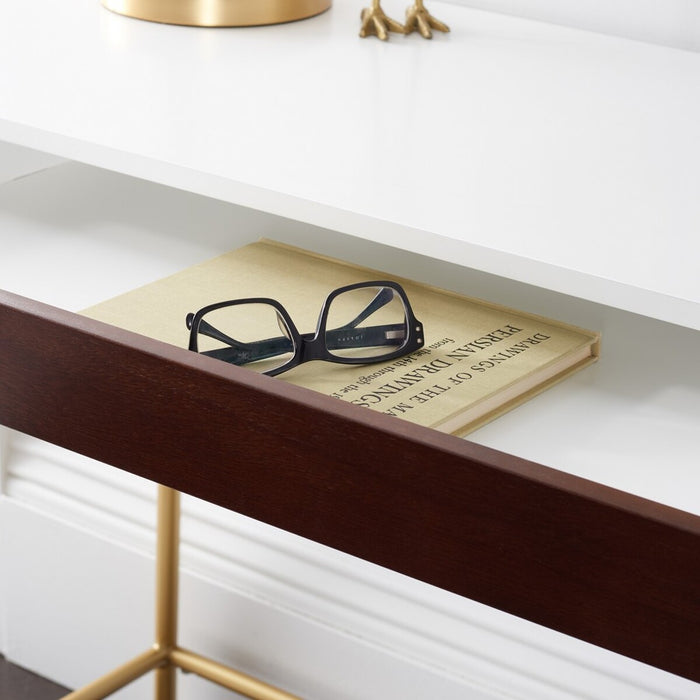 Nola 1 Drawer Desk/ White/ Brown/ Gold