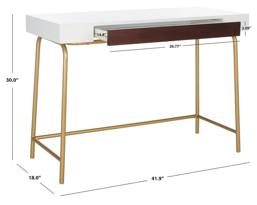 Nola 1 Drawer Desk/ White/ Brown/ Gold