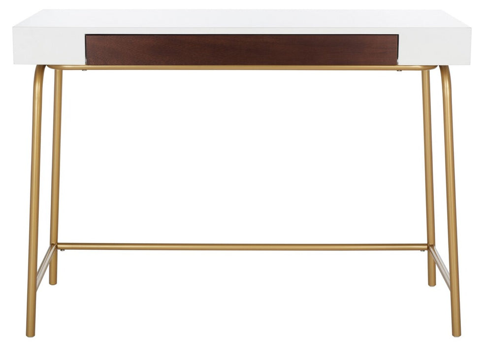 Nola 1 Drawer Desk/ White/ Brown/ Gold