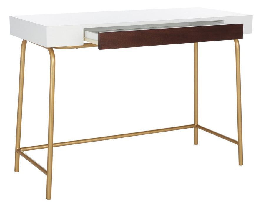 Nola 1 Drawer Desk/ White/ Brown/ Gold