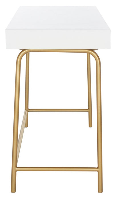 Nola 1 Drawer Desk/ White/ Brown/ Gold