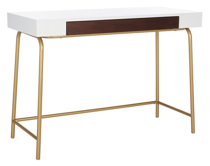 Nola 1 Drawer Desk/ White/ Brown/ Gold