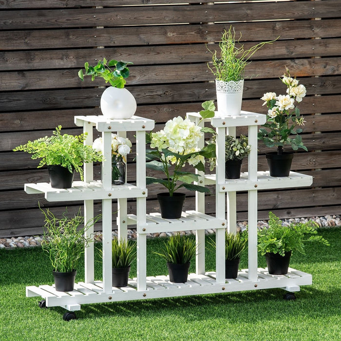 4-Tier Wood Casters Rolling Shelf Plant Stand - Cool Stuff & Accessories