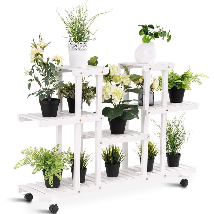 4-Tier Wood Casters Rolling Shelf Plant Stand - Cool Stuff & Accessories