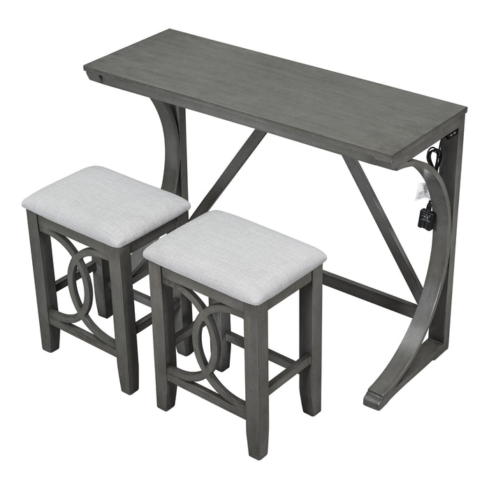 Farmhouse 3 Piece Counter Height Dining Table Set/ Gray