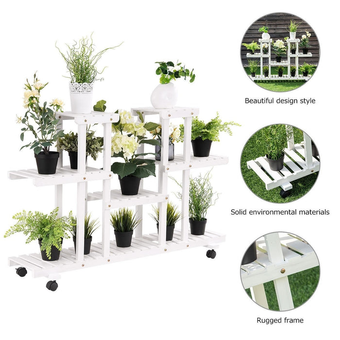 4-Tier Wood Casters Rolling Shelf Plant Stand - Cool Stuff & Accessories