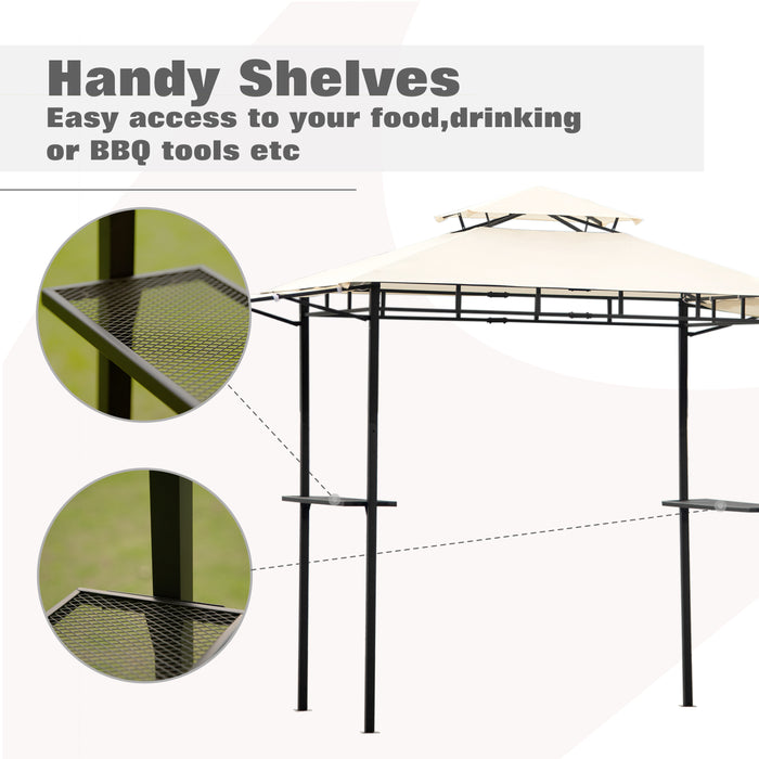 Iron Double Tiered Backyard Patio BBQ Grill Gazebo with Bar Counters, Beige
