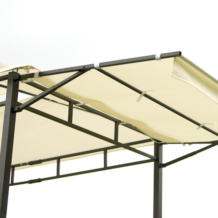 Iron Double Tiered Backyard Patio BBQ Grill Gazebo with Bar Counters, Beige