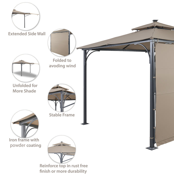 Patio 9. 8ft.L x 9. 8ft.W Gazebo with Extended Side Shed, Brown