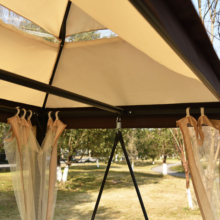 Outdoor Gazebo with Convertible Swing Bench, Beige