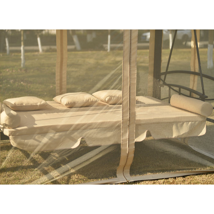 Outdoor Gazebo with Convertible Swing Bench, Beige