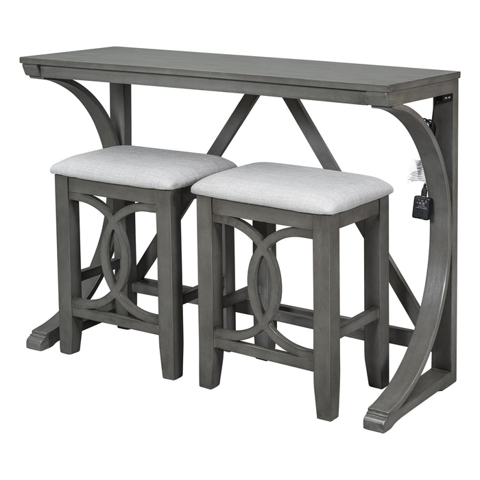 Farmhouse 3 Piece Counter Height Dining Table Set/ Gray