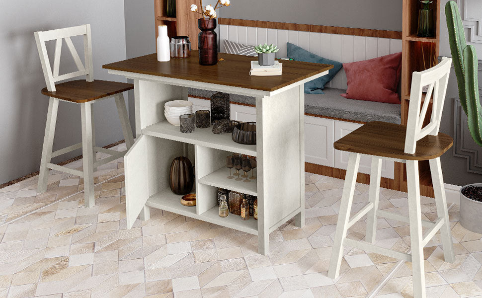 Farmhouse 3 Piece Counter Height Dining Table Set/ Walnut/ White