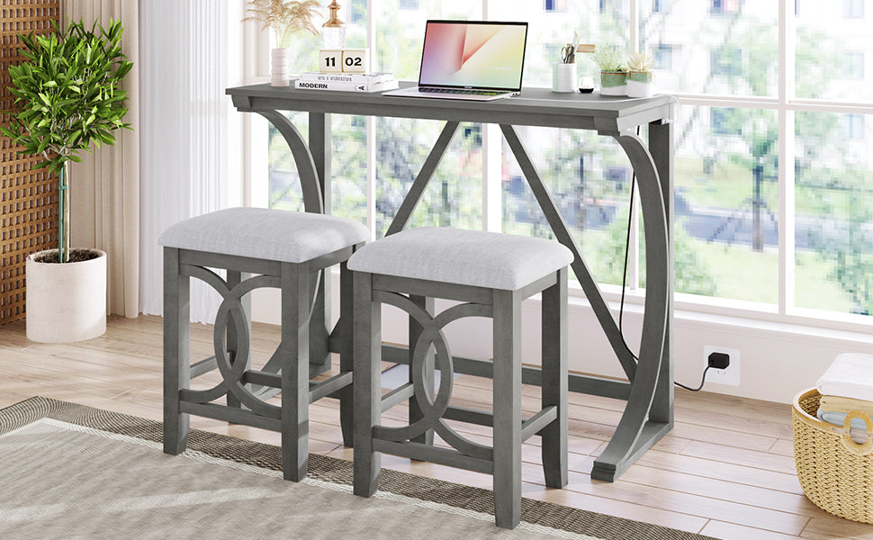 Farmhouse 3 Piece Counter Height Dining Table Set/ Gray