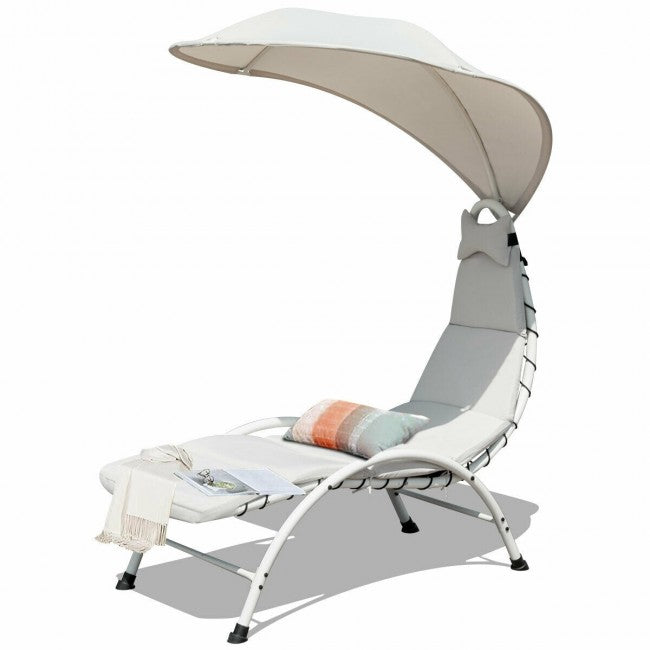 Chaise Lounger Chair with Canopy/Beige