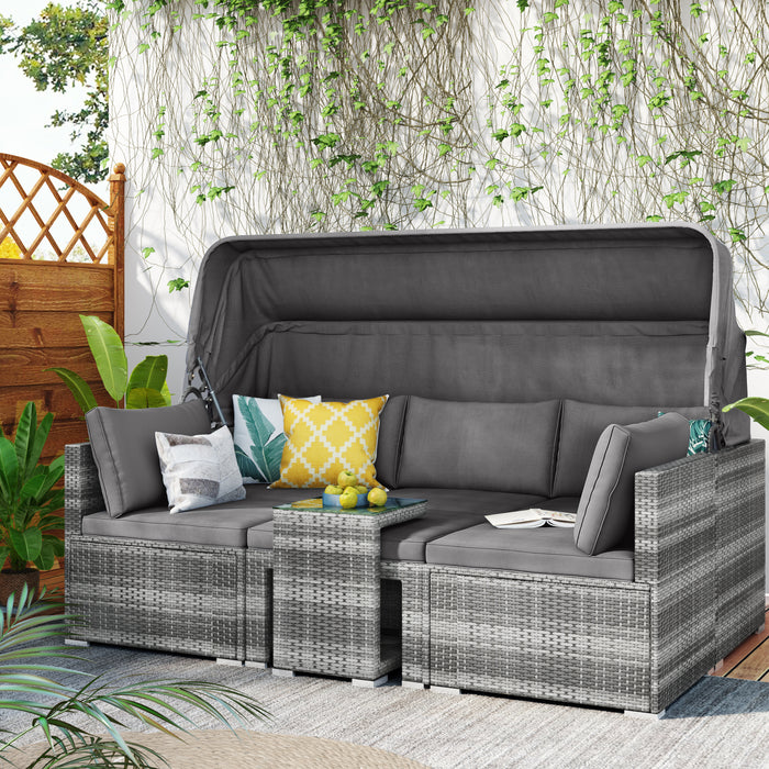 5 Pieces Outdoor Sectional Patio Rattan Sofa Set Rattan Daybed/Grey