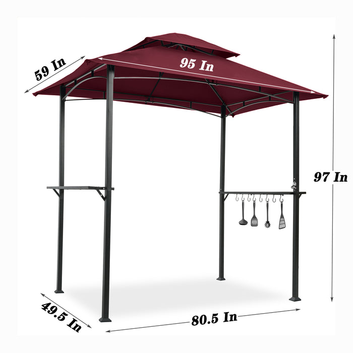Outdoor Grill Gazebo 8 x 5 Ft, Shelter Tent Burgundy