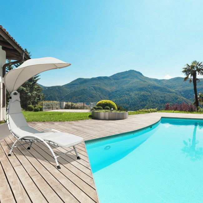 Chaise Lounger Chair with Canopy/Beige