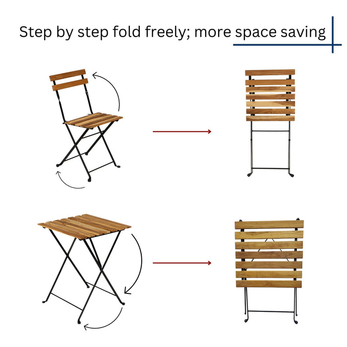 Solid Teak Wood Bistro Set Folding Table And Chair /Navy